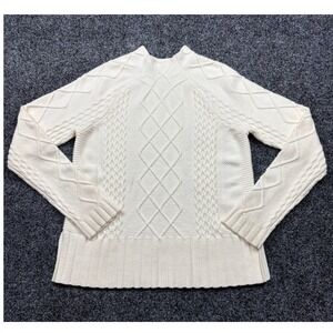 Cyrus Womens Cable Knit Sweater Cream White Mock Neck Pullover E671903F Size M